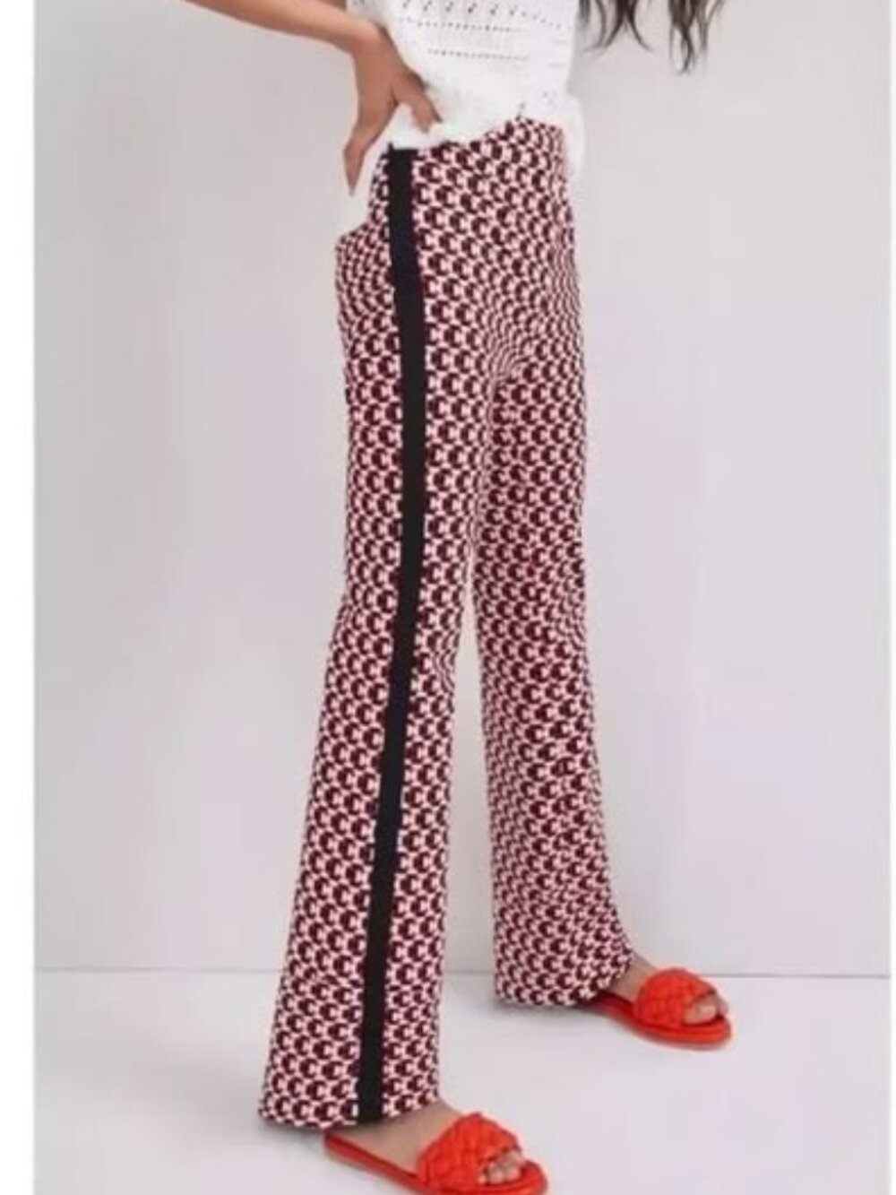 ANTHROPOLOGIE MAEVE Pull On Geometric Bootcut Pants Flare Size S Red Black